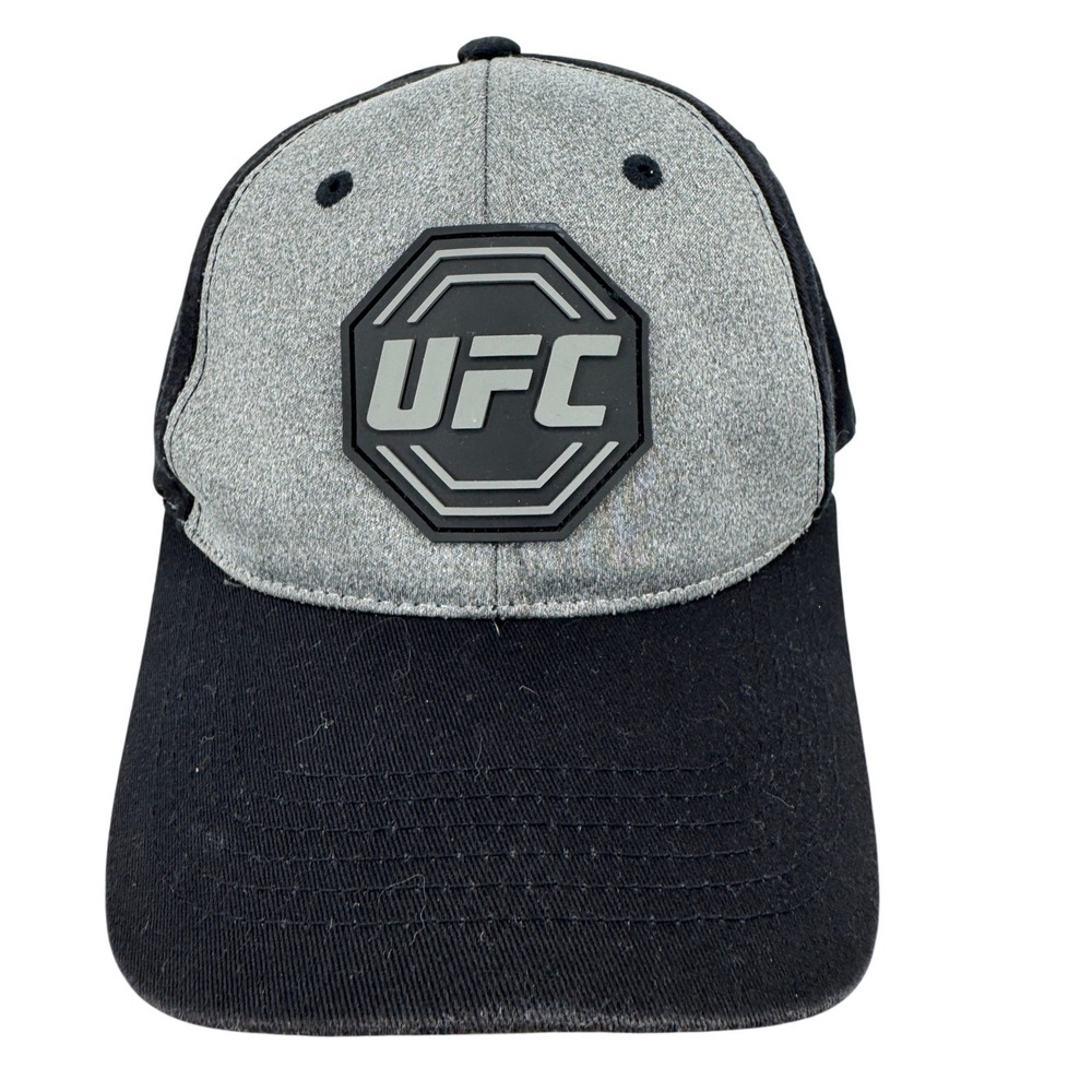 UFC Baseball Cap Mens‎ OSFM Black Grey Rubberized Octagon Logo MMA Hat